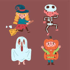 happy halloween kid collection design vector illustration