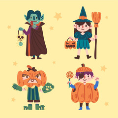 happy halloween kid collection concept design vector illustration
