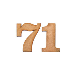 Number seventy-one, 71 - Piece of wood isolated on white background