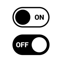 Switch on and Off Black and White Toggle. On and Off Toggle Switch Buttons Graphic Design for Web Usage or Mobile App Interface. Flat Interface Graphic Elements on White Backdrop