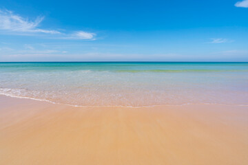 Tropical sandy beach with blue ocean and clear blue sky background image for nature background or summer background Amazing beach in phuket thailand