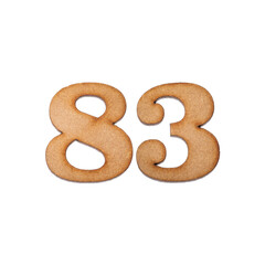 Number 83 in wood, isolated on white background