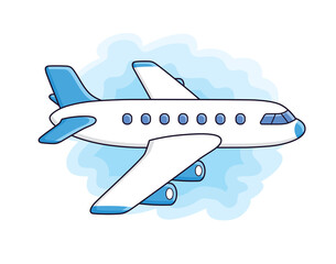 White jet airplane in blue sky