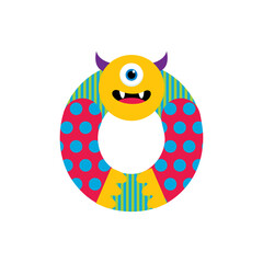 Happy Monsters Vector Alphabet Letters, for classroom poster, stickers or magnets. Letter O in funny cartoon colorful style for kids education.