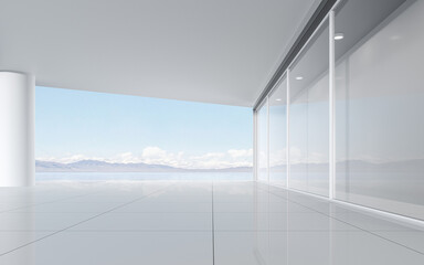 White architecture with outdoor view, 3d rendering.