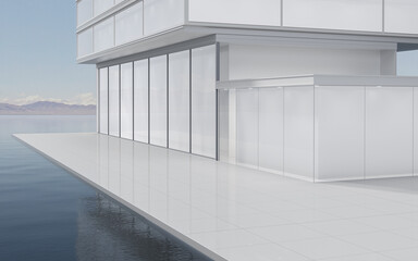 The modern concept architecture on the water, 3d rendering.