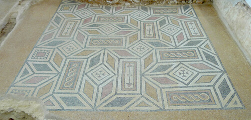 Antique roman mosaic in Porto Torres, Sardinia, Italy