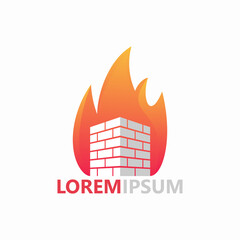 Brick fire logo template design
