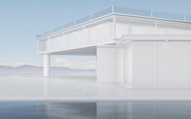 Obraz premium The modern concept architecture on the water, 3d rendering.