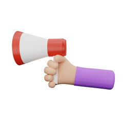 3d rendering of hand holding megaphone