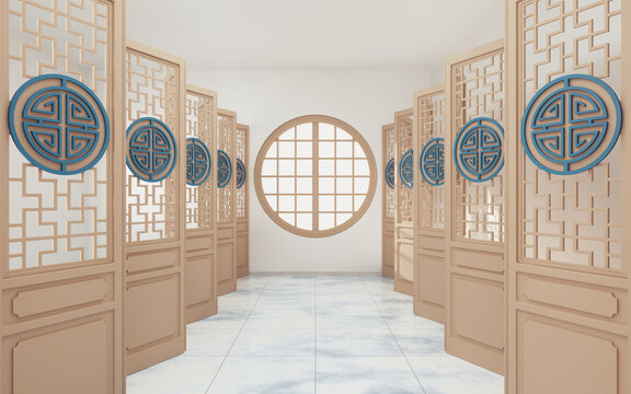 Chinese Style Room With White Background, 3d Rendering.