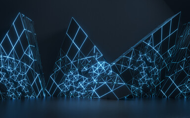 Empty room and neon with dark background, 3d rendering.