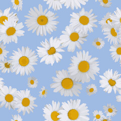 Seamless pattern with chamomile flowers on a blue background. Vector illustration in the watercolor style. For wrapping paper, wallpaper, fabric. decoration of gifts, wrapping paper, etc.