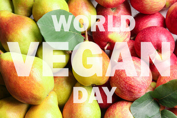 Greeting card for World Vegan Day with fresh fruits