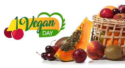 Greeting card for World Vegan Day with fresh fruits