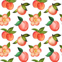 Illustration digital watercolor seamless pattern of peach and flowers