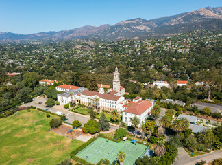 Old Mission, Santa Barbara. Vibrant drone photo. 