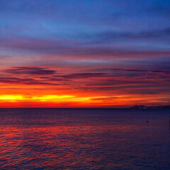 Beautiful sunset over the water on the Caribbean island of Bonaire