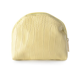 Stylish cosmetic bag on white background