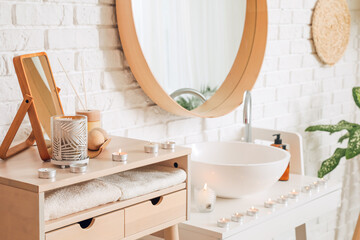 Beautiful spa composition on table in salon