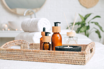 Beautiful spa composition on couch in salon