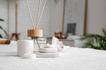 Beautiful spa composition on couch in salon