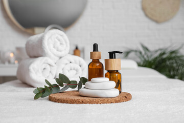 Beautiful spa composition on couch in salon