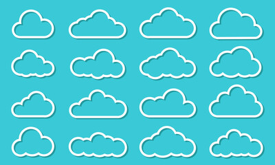 Vector Cloud white icons. Clouds collection. Cloud vector icons. Clouds in line simple design. Vector illustration
