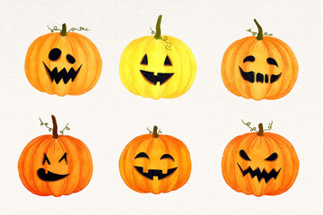 watercolor halloween pumpkin collection design vector illustration