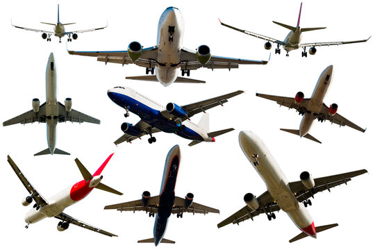 Collection with many planes isolated on a clean white background