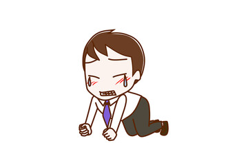 四つん這いで悔しく歯を食いしばって泣いている男性