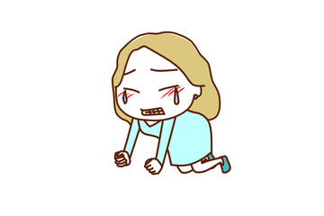 四つん這いで悔しく歯を食いしばって泣いている白人女性