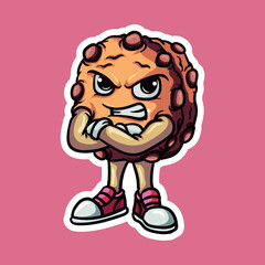 Cute kawaii cookies with chocolate chips, angry expression