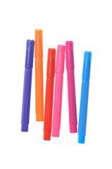 Colorful markers on white background