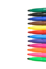 Colorful markers on white background