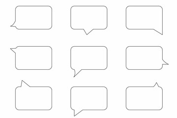 Black rectangle speech bubble icon set. Communication backdrop. Simple design. Vector illustration. Stock image.