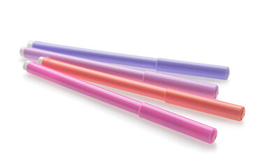 Different colorful markers on white background