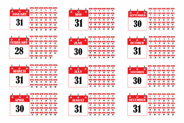 Red calendar icon. Planner diary. Planner template. Business organizer concept. Vector illustration. Stock image. 