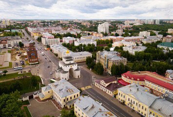 Summer aerial view of city center and Golden Gate in Vladimir, Russia