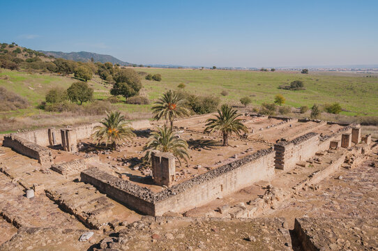 Panoramic view of the ruins of a aljama mosque at the palatine city of Madinat Al-Zahra, Unesco World Heritage Site at Cordoba, Spain.