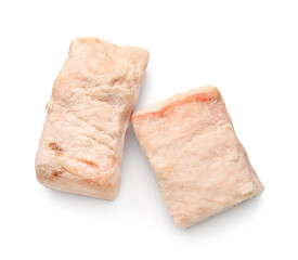 Pieces of salted lard on white background