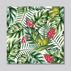 Tropical seamless pattern with monstera plants and leaves on white background. exotic plants and flower background. jungle wallpaper