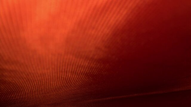 RACK FOCUSING inside macro view of intricately decorative endpaper of a hard cover book. Left side dominant lines and patterns of fabric material glow and fade vivid colors. DEFOCUSED top to bottom.