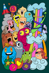 Doodle style emotional creatures.Design and decoration