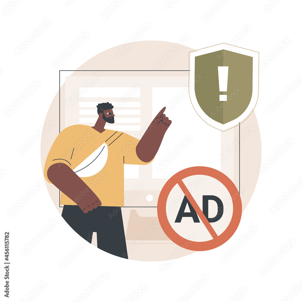 Poster ad blocking software abstract concept vector illustration. removing online advertising, ad filtering