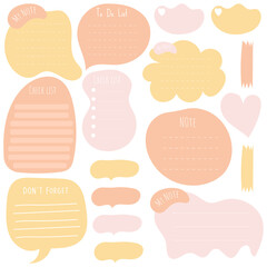 Cute paper notes. Stationary set. Scrapbook notes and cards.Printable planner stickers. To Do List note. Template for your message. Decorative planning element. Vector illustration.