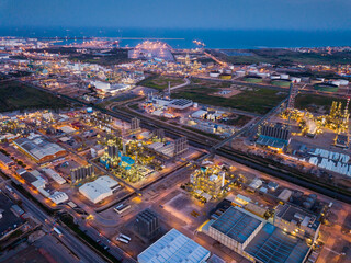 Aerial view of chemical process plant near Tarragona, Spain