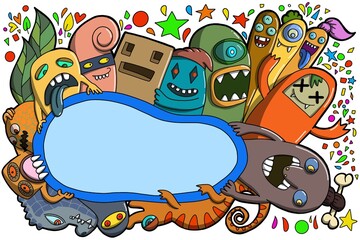 Naklejka premium frame Cartoon monsters collection. set of cartoon monsters group