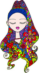 vector drawing girl with flowers hair design art