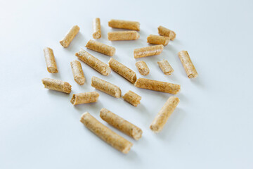Wood Pellet Cat Litter isolated on white background.